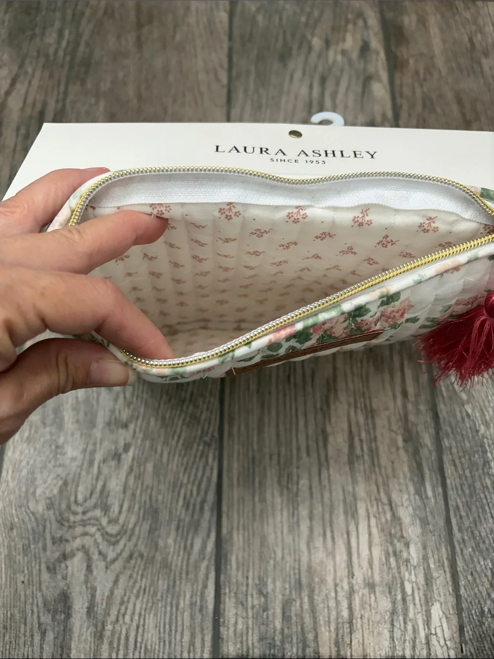 Laura Ashley Floral Quilted Makeup Zipper Pouch ROSEMOOR 10” x 8”